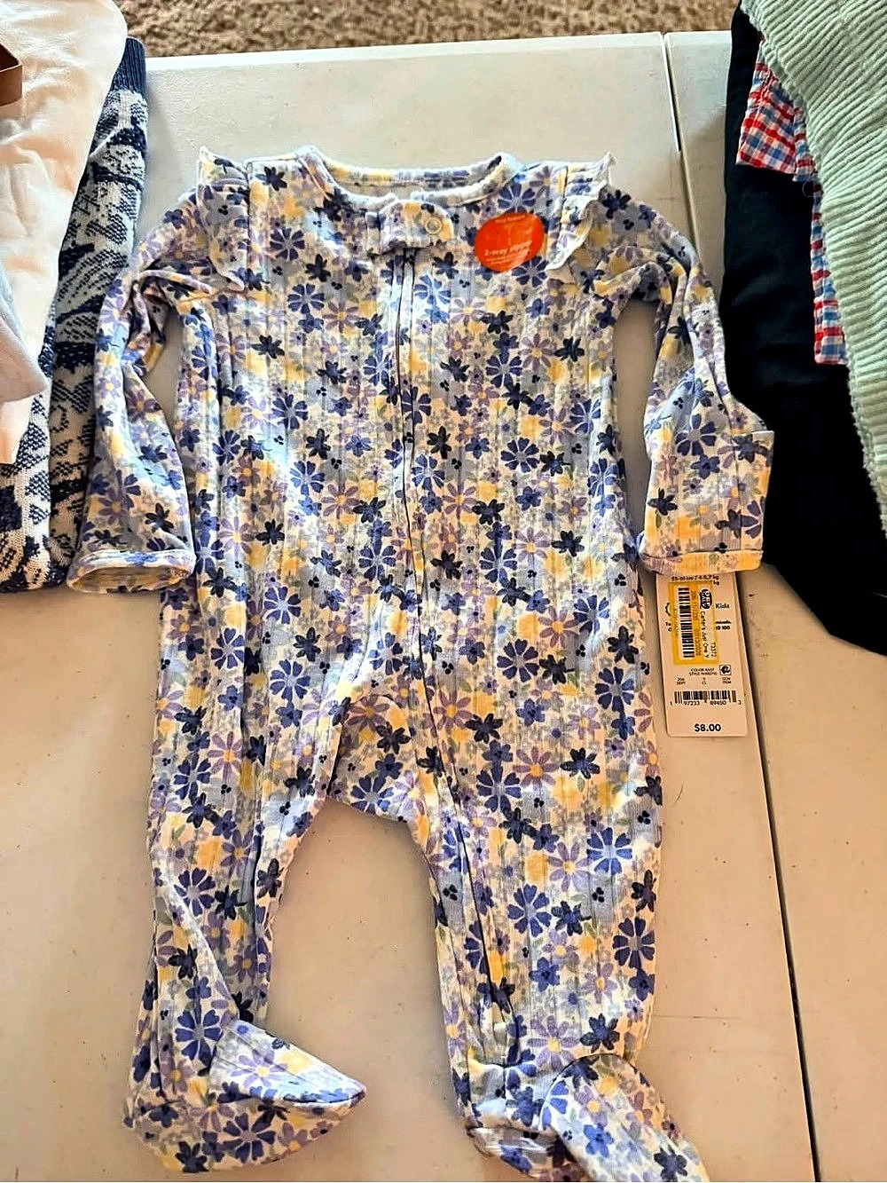 Carter's Floral Footie Blue & Purple Baby 0M NWT